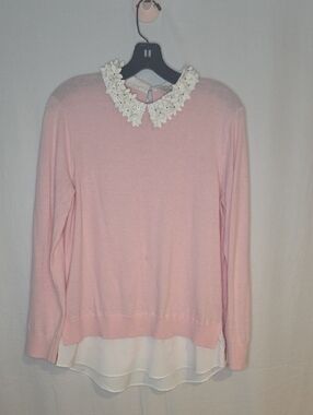 AS IS Pink Sweater with White Floral Peter Pan Collar